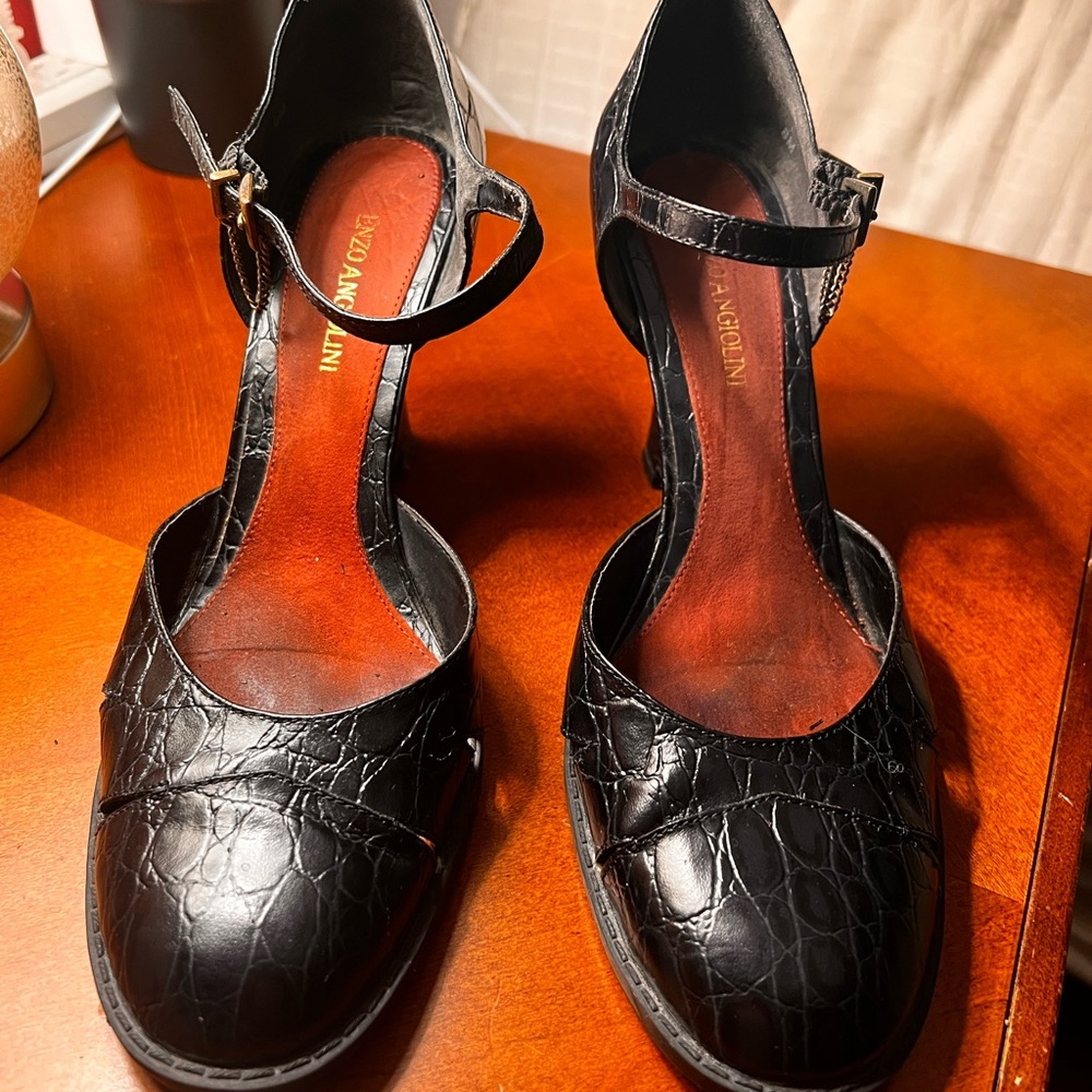 Vintage Enzo Angiolini Black Croc-Embossed Heels